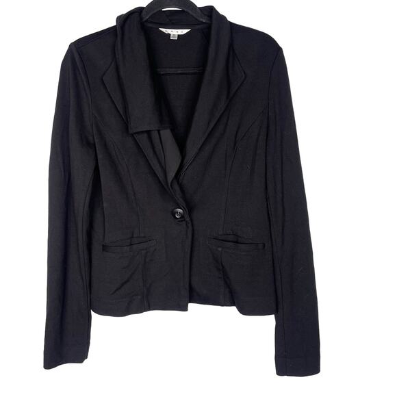 CAbi Medium M Black Absolute Ruffle Knit Blazer Jacket Single Button Style #911 - Picture 1 of 9